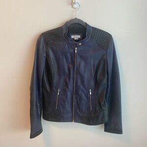 LaMarque, Leather Bomber Jacket, Size Small, Blue